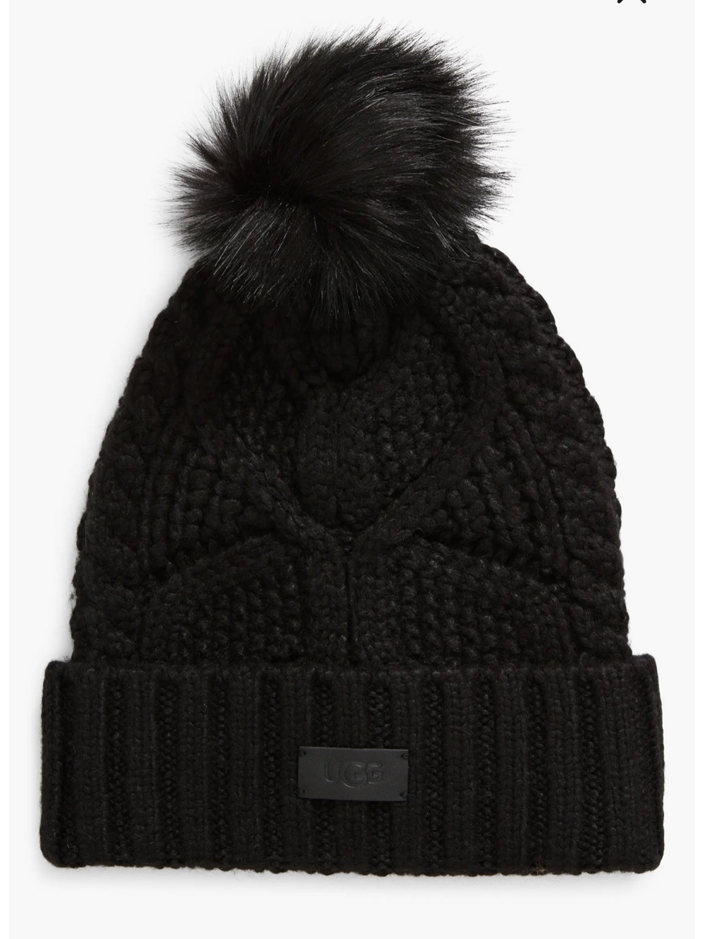 UGG Faux Fur Pompom Cable Knit
Beanie black new 
$68 Women's Hats
